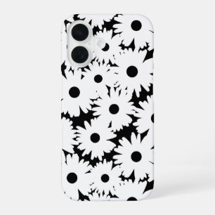 Negative Space Daisies white on black iPhone 16 Case
