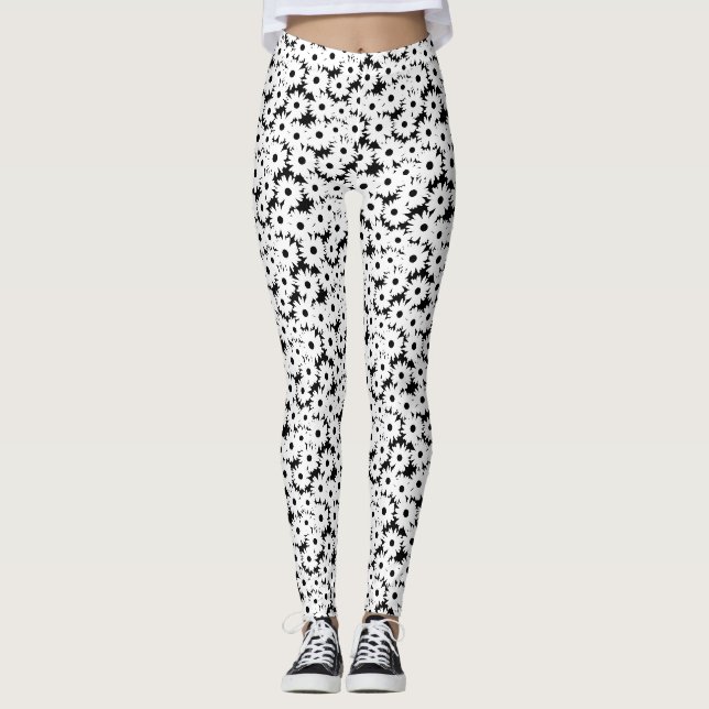 Negative Space Daisies white on black Leggings (Front)