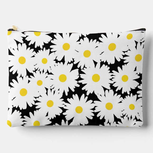 Negative Space Daisies white yellow on black Accessory Pouch (Front)