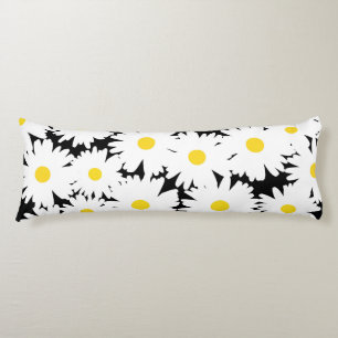 Negative Space Daisies white yellow on black Body Cushion