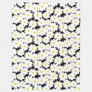 Negative Space Daisies white yellow on black Fleece Blanket