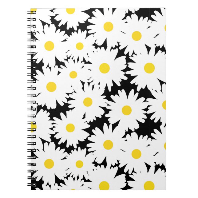 Negative Space Daisies white yellow on black Notebook (Front)