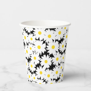 Negative Space Daisies white yellow on black Paper Cups