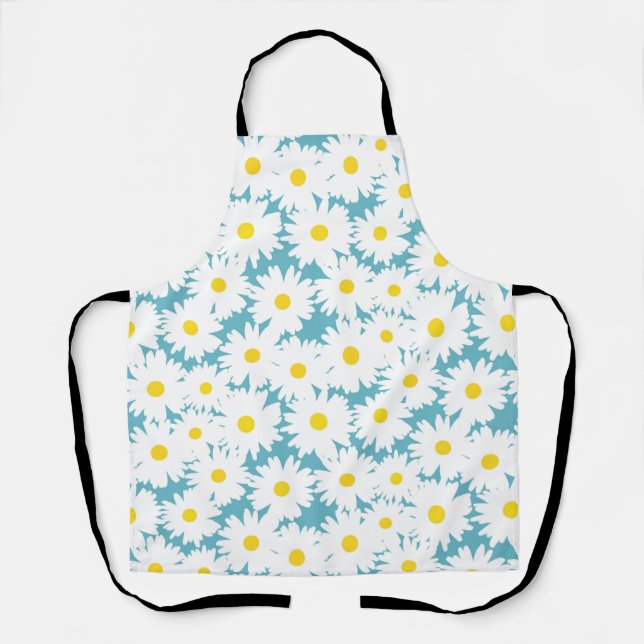 Negative Space Daisies white yellow on blue Apron (Front)