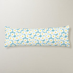 Negative Space Daisies white yellow on blue Body Cushion