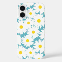Negative Space Daisies white yellow on blue