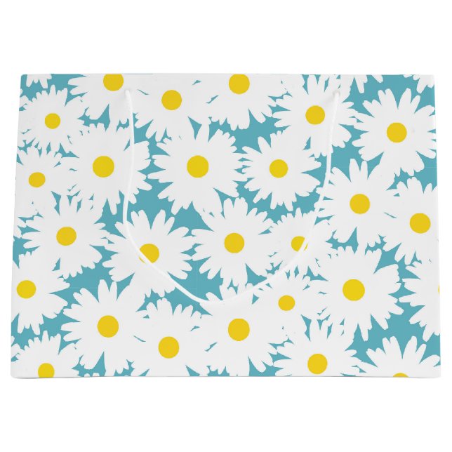 Negative Space Daisies white yellow on blue Large Gift Bag (Front)