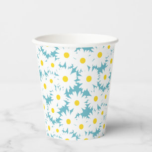 Negative Space Daisies white yellow on blue Paper Cups