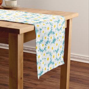 Negative Space Daisies white yellow on blue Short Table Runner