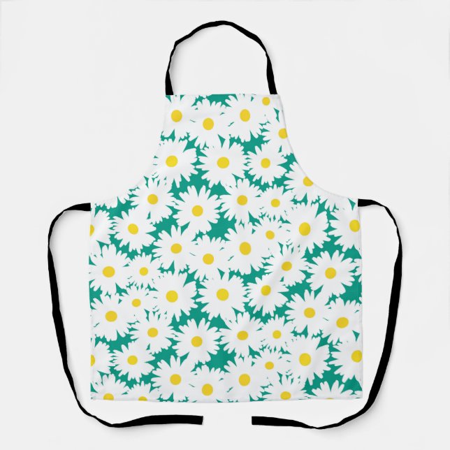 Negative Space Daisies white yellow on green Apron (Front)