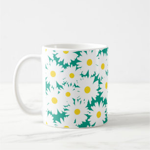 Negative Space Daisies white yellow on green Coffee Mug