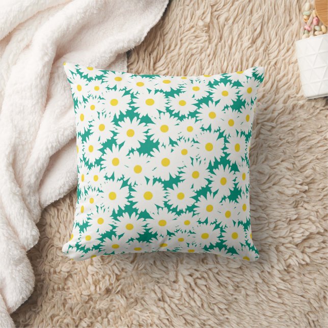 Negative Space Daisies white yellow on green Cushion (Blanket)