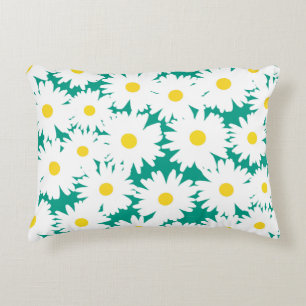 Negative Space Daisies white yellow on green Decorative Cushion