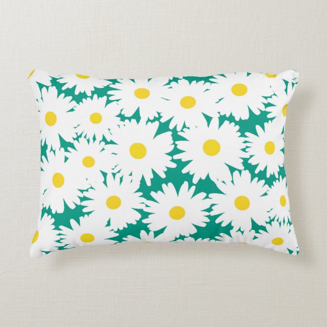 Negative Space Daisies white yellow on green Decorative Cushion (Front)