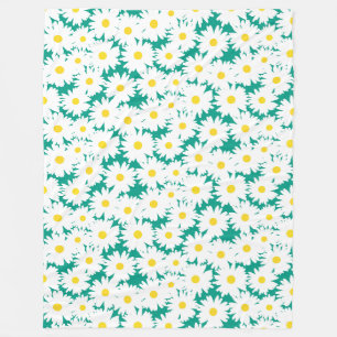 Negative Space Daisies white yellow on green Fleece Blanket