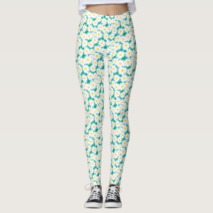 Negative Space Daisies white yellow on green Leggings