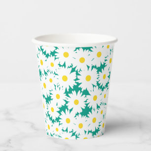 Negative Space Daisies white yellow on green Paper Cups