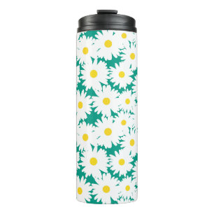 Negative Space Daisies white yellow on green Thermal Tumbler
