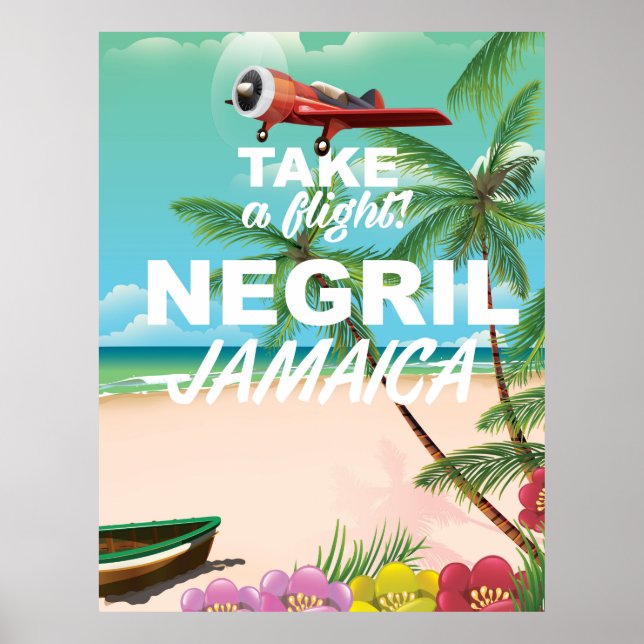 Negril Beach Jamaica vintage travel poster (Front)