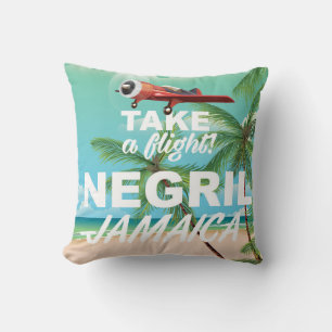Negril Beach Jamaica vintage travel poster Cushion