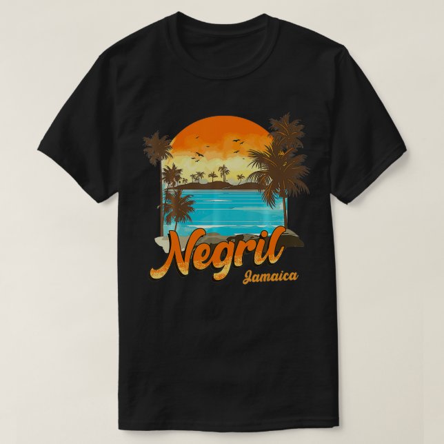 Negril Jamaica Beach Summer Vacation Sunset Palm T T-Shirt (Design Front)