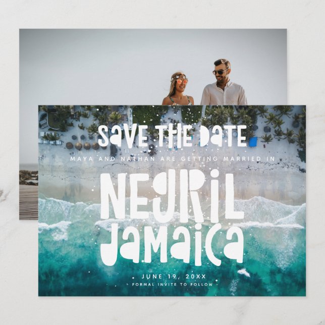 Negril Jamaica Beach Wedding Photo Save the Date Announcement (Front/Back)