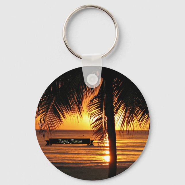 Negril, Jamaica sunset, beautiful photograph Key Ring (Front)