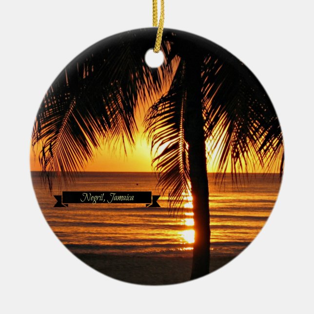 Negril, Jamaica sunset Ceramic Tree Decoration (Front)