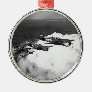 Negro Pilots in Shark-Nosed P-40 Fighter Aircraft Metal Tree Decoration