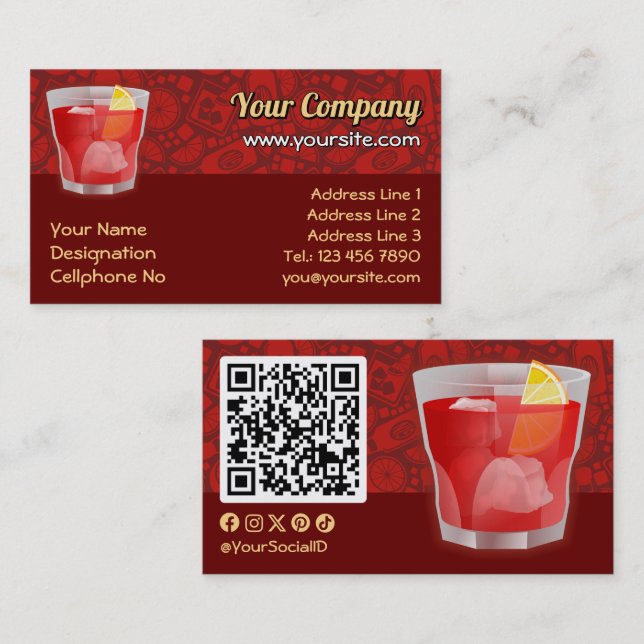 Negroni Cocktail Business Card (Front/Back)