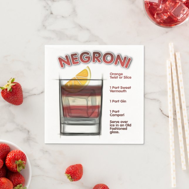 NEGRONI Cocktail Recipe Art Napkin (Insitu)
