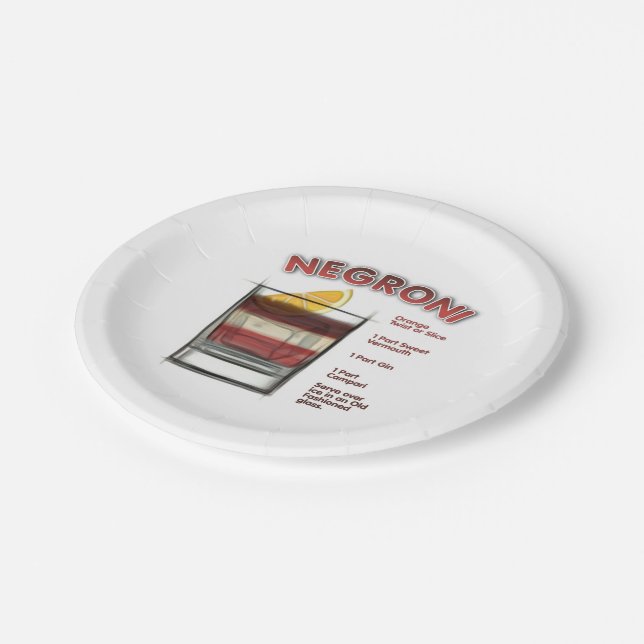 NEGRONI Cocktail Recipe Art Paper Plate (Angled)