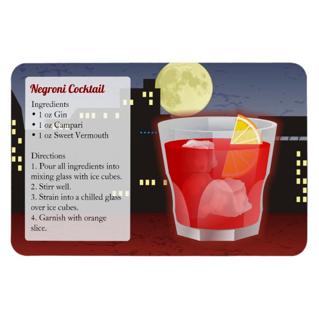 Negroni Cocktail Recipe Magnet (Horizontal)