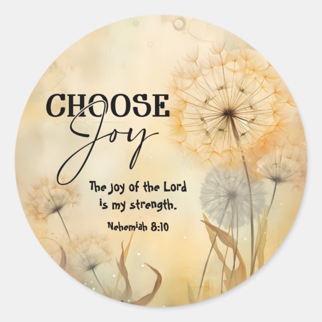 Nehemiah 8:10 Joy of the Lord Bible Verse Flowers Classic Round Sticker (Front)