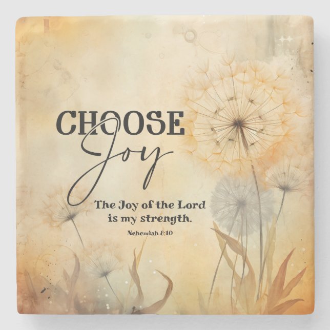 Nehemiah 8:10 Joy of the Lord Bible Verse Flowers Stone Coaster (Front)