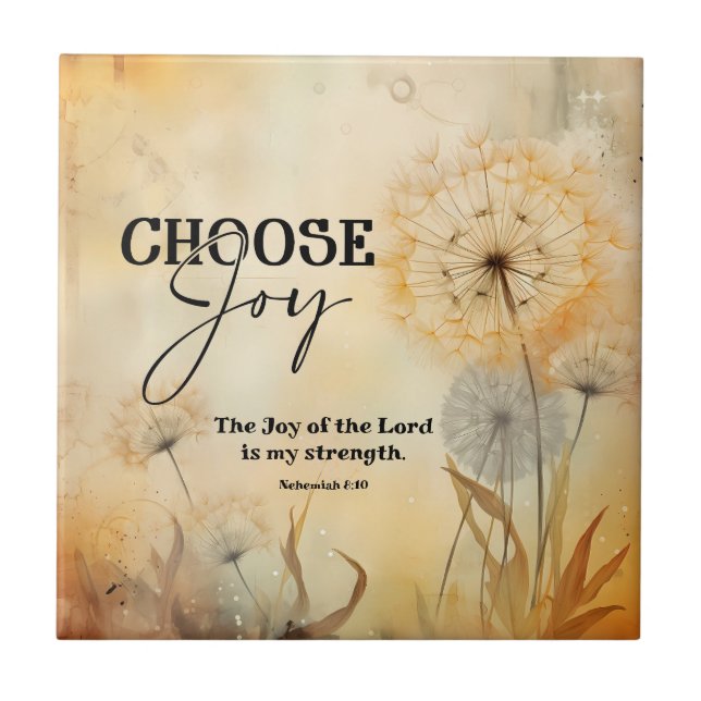 Nehemiah 8:10 Joy of the Lord Bible Verse Flowers Tile (Front)