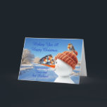 Neice and her Husband Robins and Snowman Christmas Holiday Card<br><div class="desc">A beautiful Christmas card for a niece and her husband. Send seasonal cheer with this beautifully illustrated Christmas card showcasing three cheeky robins balancing on a snowman's carrot nose. A joyful design capturing the magic of winter and the spirit of the holidays.</div>