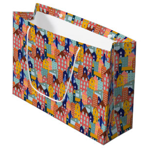 Neighborhood Block City Houses Pattern Large Gift Bag