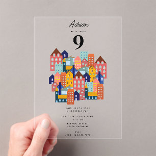 Neighborhood Block Party Kids Birthday Acrylic Invitations