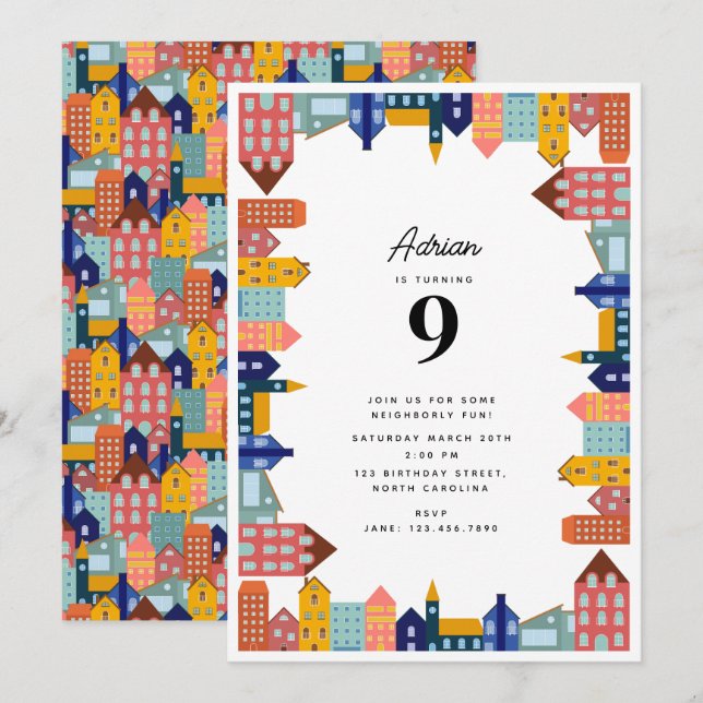 Neighborhood Block Party Kids Birthday Invitation (Front/Back)