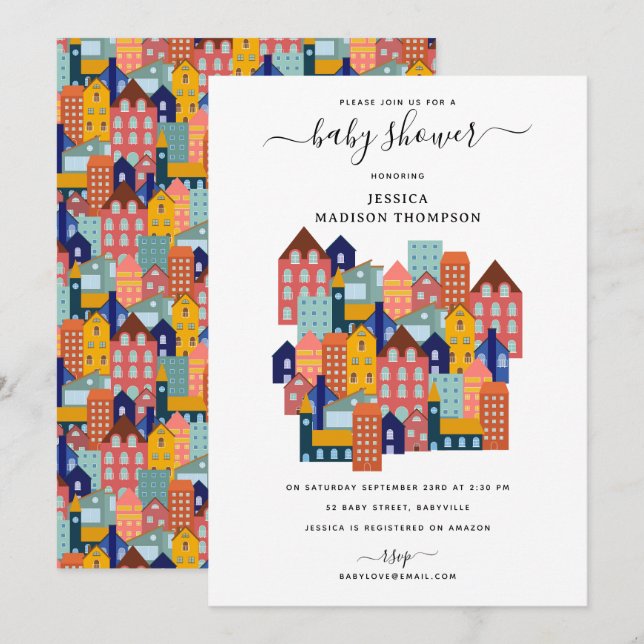 Neighborhood House Baby Shower Invitation (Front/Back)
