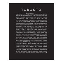 Neighborhoods of Toronto Poster - black and white
