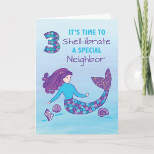 Neighbour 3rd Birthday Sparkly Look Mermaid Card