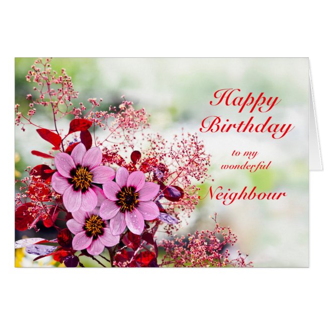 Neighbour Birthday Pink Flowers (Front Horizontal)