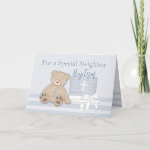 Neighbour Blue Baptism Cake Teddy Bear Card
