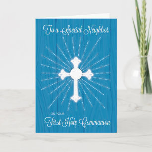 Neighbour First Communion Cross and Rays on Blue Card