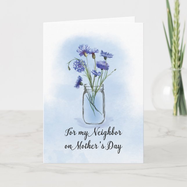 Neighbour Mothers Day Cornflowers in Mason Jar Card (Front)