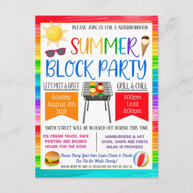 Neighbourhood Block Party Invite Postcard (Front)