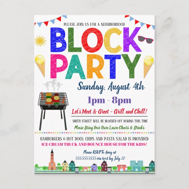 Neighbourhood Block Party Invite Postcard (Front)