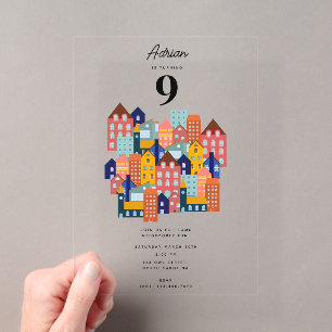 Neighbourhood Block Party Kids Birthday Acrylic Invitations